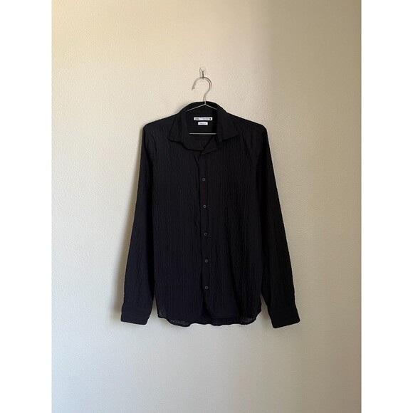 Zara Men's Wrinkled Look Long Sleeve Button Down in Vintage Black Size MEDIUM - Picture 1 of 5